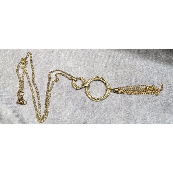 Elegant Double Ring Tassel Gold Tone Pendant Necklace - Picture 6 of 6